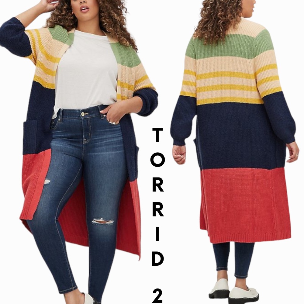 Torrid size 2X multi color color block open front duster, no tag